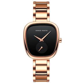Relógio De Pulso De Quartzo Oval Estilo Minimalista Feminino Em Aço Inoxidavel Preto Rose