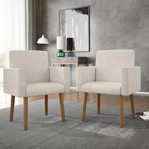 Kit 02 Cadeiras Poltronas Decorativas Com Puff Salão Balaqui Decor Bege