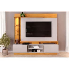 Estante P- Sala Até 70 Polegadas Martino C- Prateleira Nichos E Rodapé 200x185cm Cedro-bali - Dj Móveis