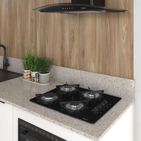 Cooktop Terim à Gás TRM 4B - Vidro Preto com Flange Inox Preto - Bivolt