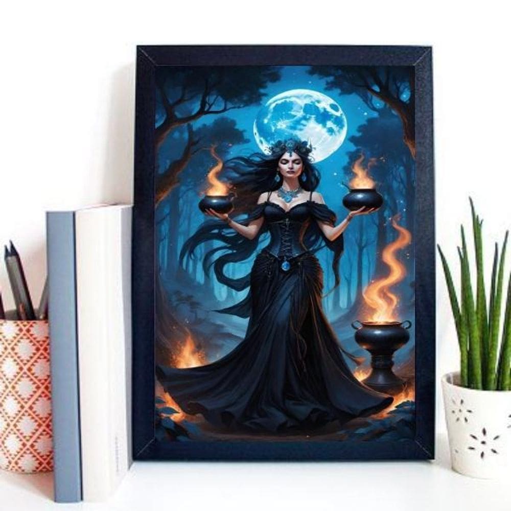 Quadro Cigana Ritual Da Lua Cheia 33X24Cm - Com Vidro