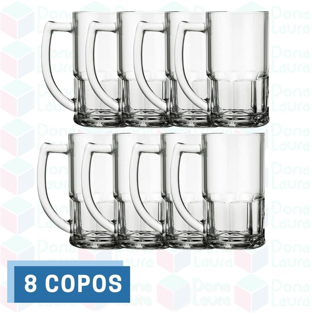 Jogo 8 Canecas Vidro Resistente 320ML Vitamina Smoothies