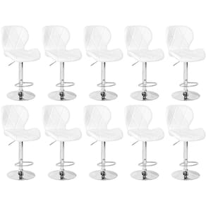 Kit 10 Banquetas Slim Estofada Giratória Com Regulagem De Altura - Branco