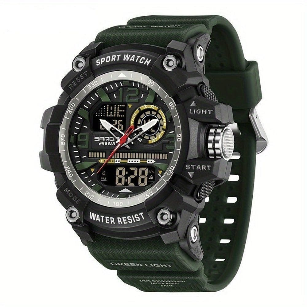 Relógio Esportivo Digital Multifuncional Resistente À Água 50m Alarme Verde Militar