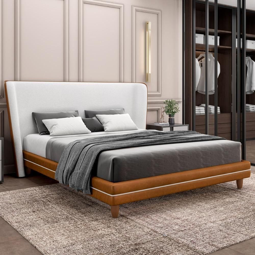 Cabeceira Cama Box Queen 160cm Nilo P05 Couríssimo Whisky Bouclê Cru - Lyam Decor