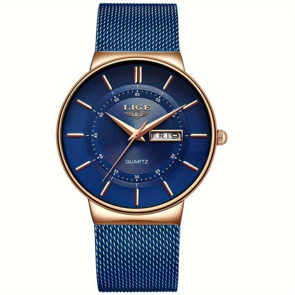 Relógio De Quartzo Lige Com Pulseira De Aço Inoxidável Azul