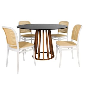 Conjunto Mesa De Jantar Redonda Talia Amadeirada Preta 120cm Com 4 Cadeiras Roma - Branco