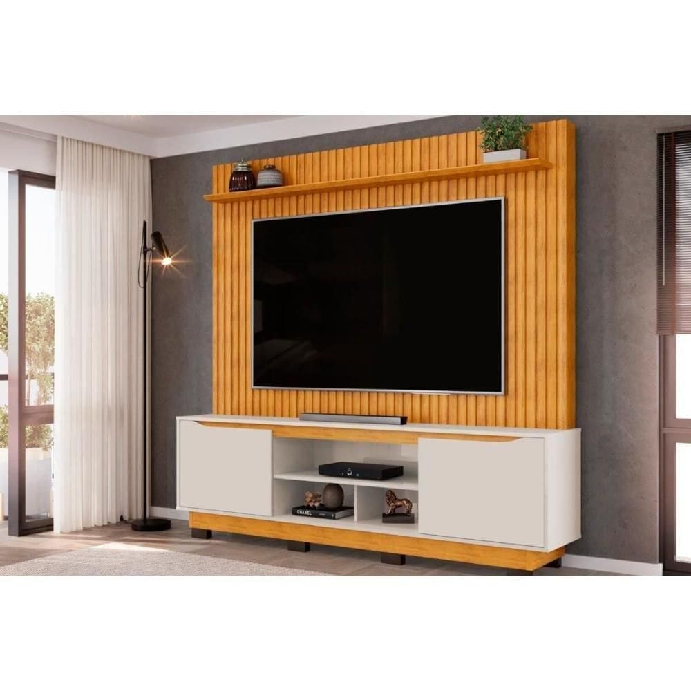 Estante P- Sala Até 70 Polegadas Enzo C- Prateleira Nichos E Pés 200x188cm Cedro-bali - Dj Móveis