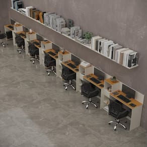 Conjunto De Escritório Smart 6 Livreiro E 7 Mesas 90cm - Off White E Cedro Off White E Cedro
