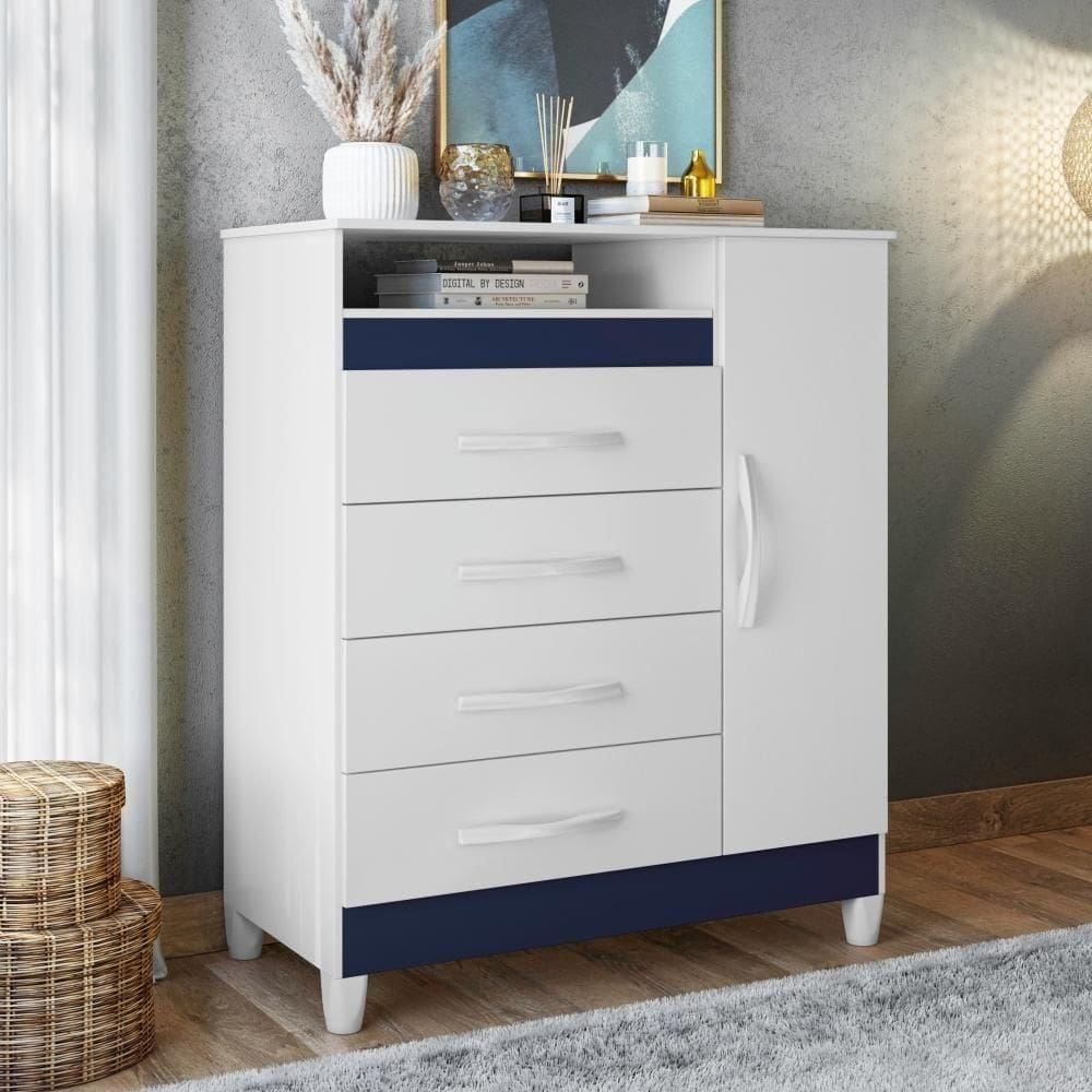 Gaveteiro Lee Branco Azul Titanium Rosa Com Porta