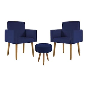Kit 2 Poltronas Decorativa Sala Nina Com Puff Balaqui Decor Azul Marinho