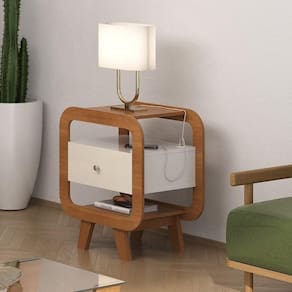 Mesa De Apoio Lateral Com Usb Artely Theo Cinamomo-off White