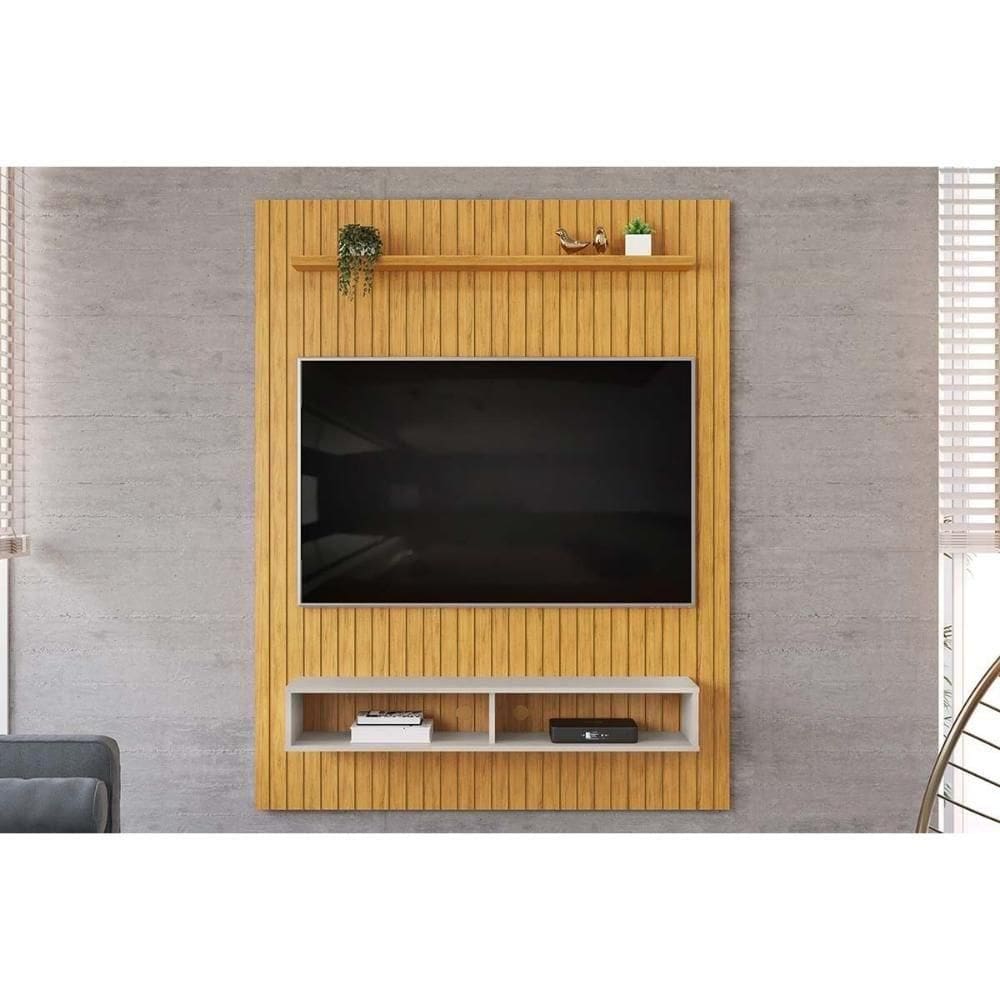 Painel Quarto P- Tv Até 55 Pol Aston Ripado C- 1 Prateleira E 2 Nichos 134x168cm Cedro-bali - Dj Móveis