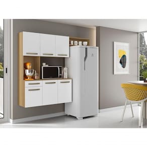 Armário De Cozinha Suspenso Com Balcão Nicho 6 Portas E 1 Gaveta Cosina - Marrom E Branco