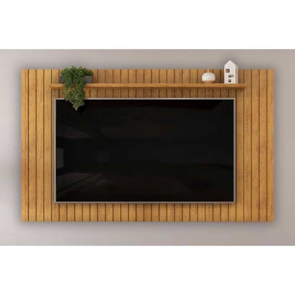Painel Quarto P- Tv Até 65 Pol Lume Ripado C- Prateleira 175x108cm Cedro - Dj Móveis