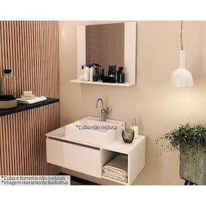 Conjunto De Banheiro Balcão Suspenso Bn3601 S- Cuba 80cm E Armário C- Espelho Bn3610 Branco - Tecno Mobili