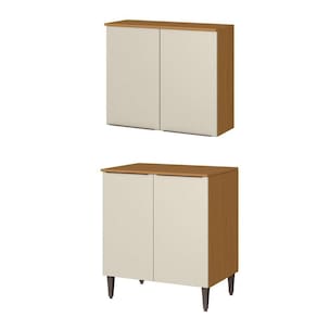 Kit Balcão e Armário Aéreo Para Cozinha 80 Cm 2 Portas Raiar Atacama Areia