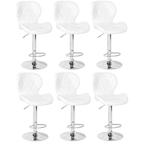 Kit 06 Banquetas Slim Estofada Giratória Com Regulagem De Altura - Branco