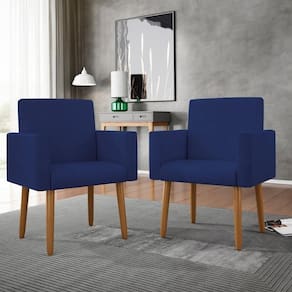 Kit 02 Cadeiras Poltronas Decorativas Com Puff Salão Balaqui Decor Azul Marinho