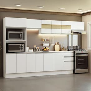 Armário De Cozinha Completa 100% MDF 310 Cm Smart 02 Branco