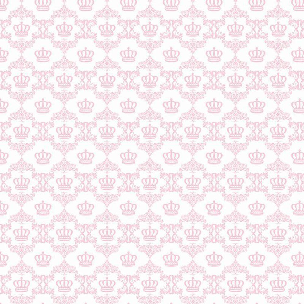 Papel De Parede Branco Coroas Rosa Claro Quarto Bebê Adesivo