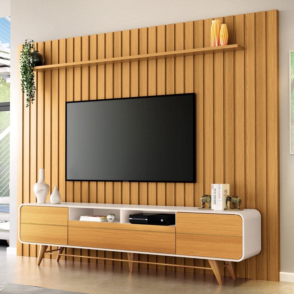 Painel TV 85 Pol You 2.7 com Bancada Época Cinamomo/Off - HB Móveis