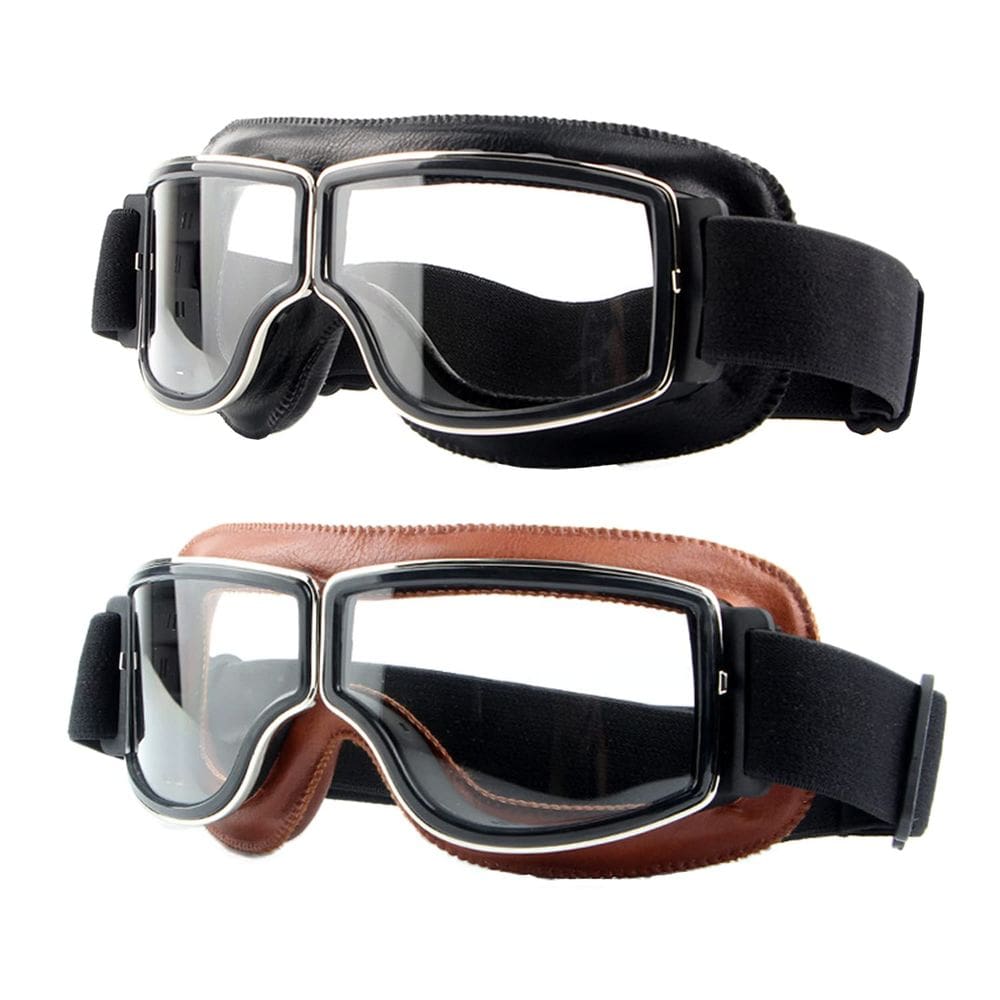 Óculos de motocicleta LJDJ Vintage Anti Fog Pilot Leather, pacote com 2