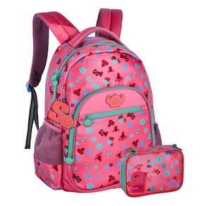 Kit Mochila Costas Tsum Tsum Stitch Juvenil Estojo Box-Rosa