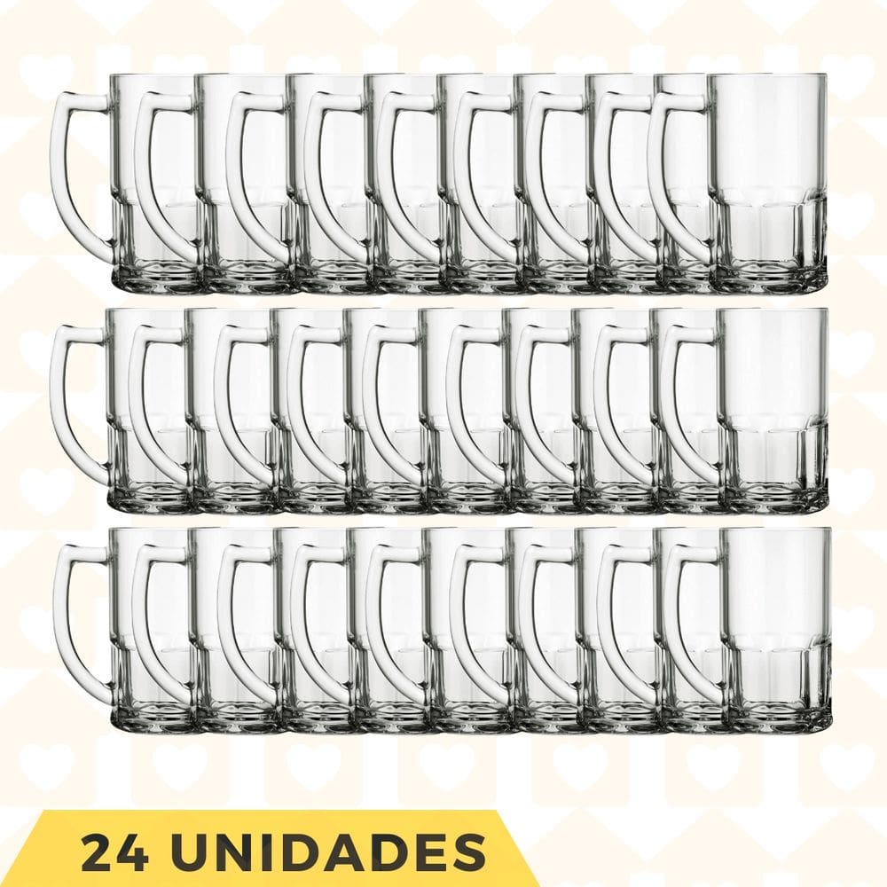 Kit 24 Canecas Vidro Vitamina 320ML Sucos Cerveja Chopp