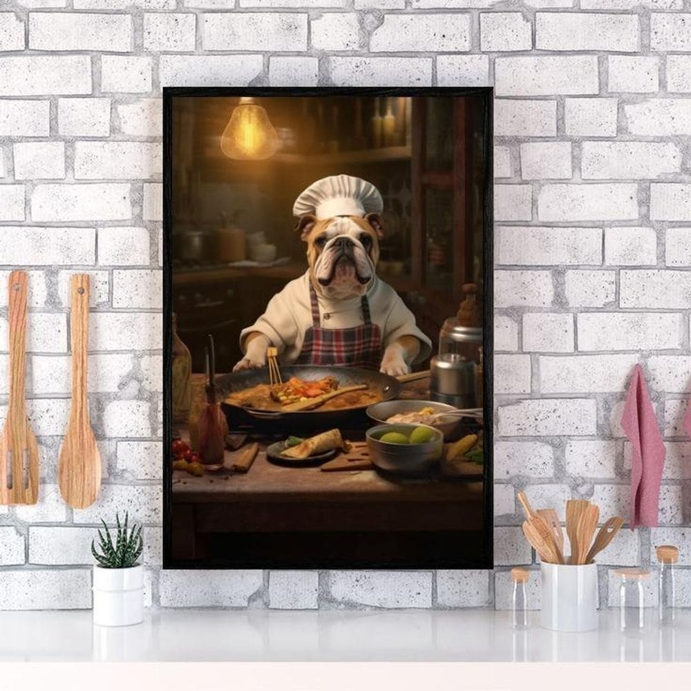 Quadro Para Cozinha Cão Bulldog Inglês 33X24Cm - Com Vidro