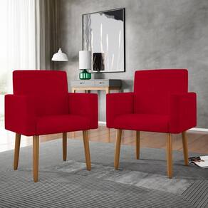 Kit 02 Cadeiras Poltronas Decorativas Com Puff Salão Balaqui Decor Vermelho