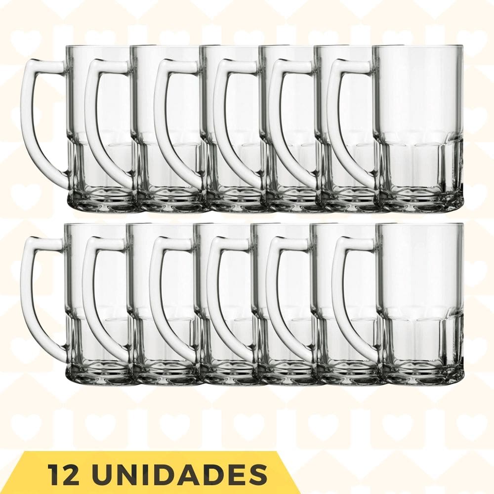 Kit 12 Canecas Vidro Vitamina 320ML Sucos Cerveja Chopp