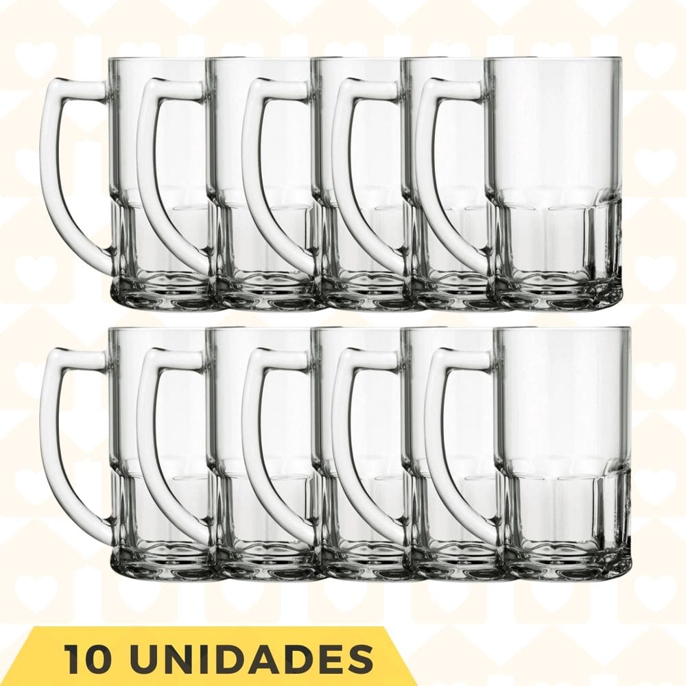Kit 10 Canecas Vidro Vitamina 320ML Sucos Cerveja Chopp