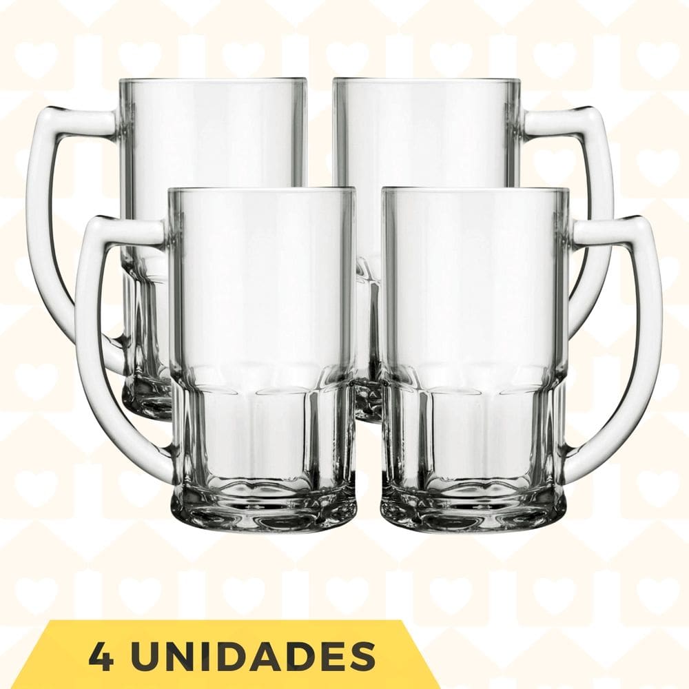 Kit 4 Canecas Vidro Vitamina 320ML Sucos Cerveja Chopp
