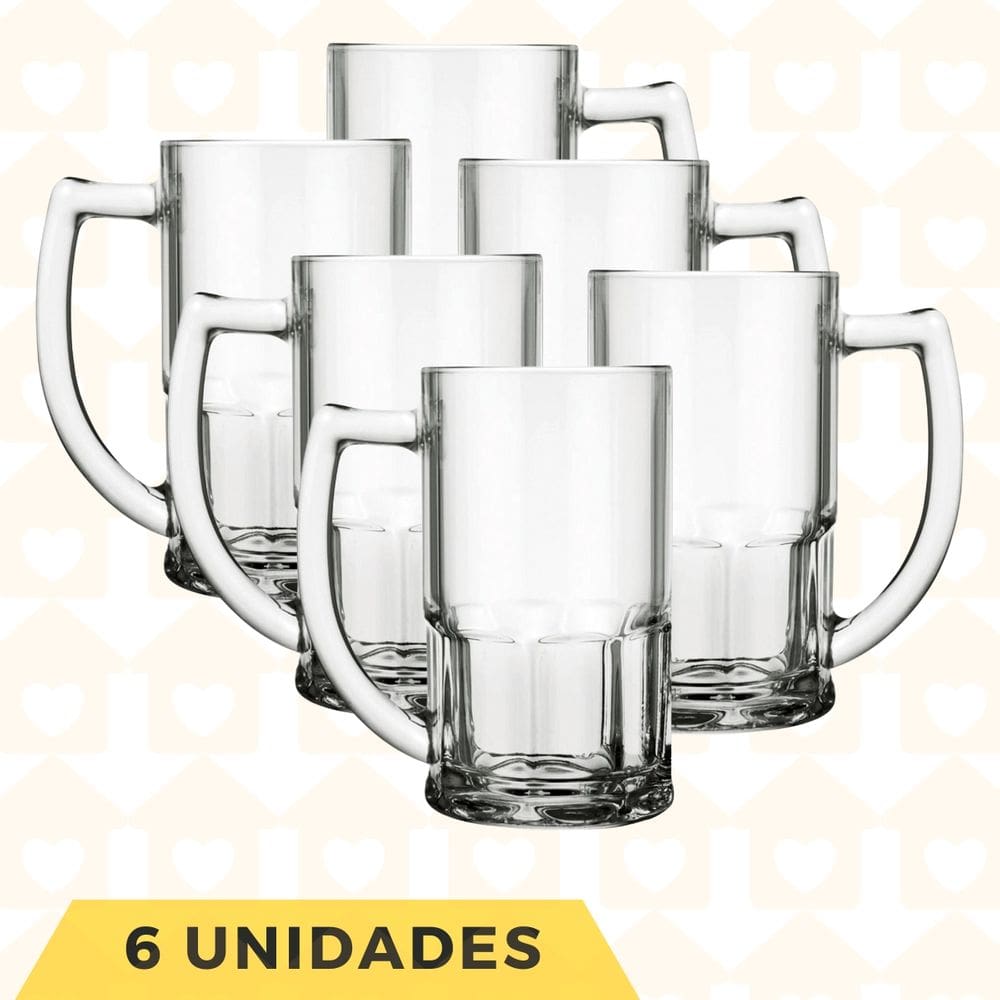 Kit 6 Canecas Vidro Vitamina 320ML Sucos Cerveja Chopp