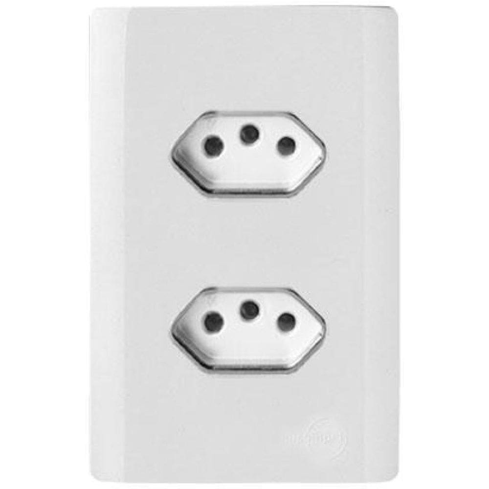 Cj Tomada Dupla 10A Com Suporte 4X2 - Novara Branco Cromado