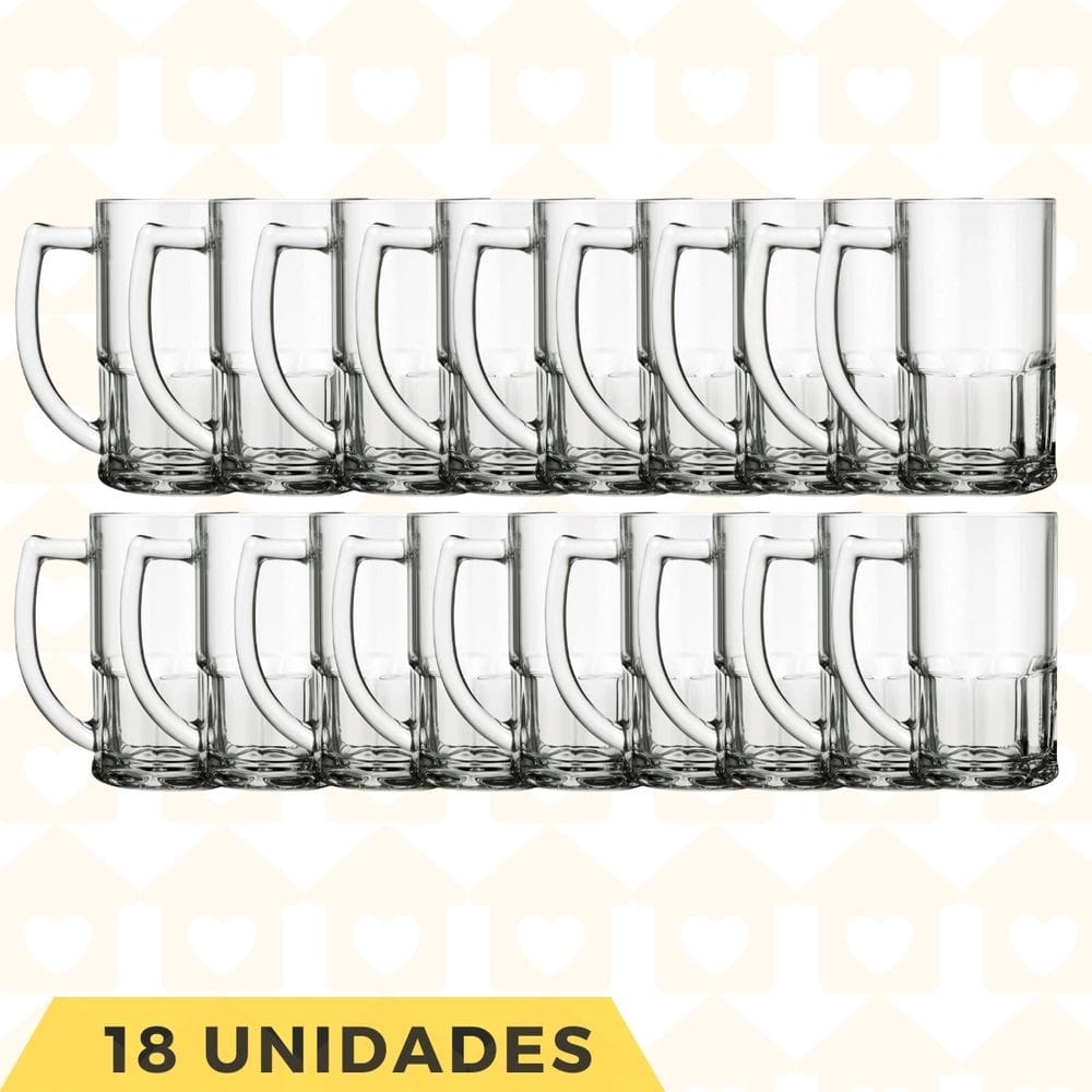 Kit 18 Canecas Vidro Vitamina 320ML Sucos Cerveja Chopp