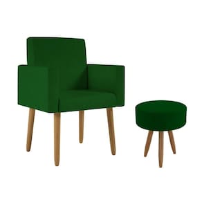 Poltrona Decorativa Cadeira Recepção Com Puff Balaqui Decor Verde
