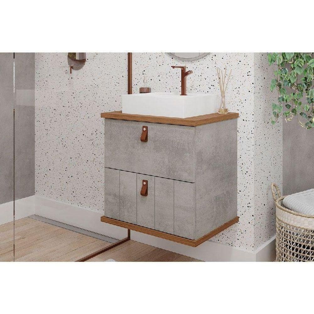 Bancada De Banheiro Balcão Milano 1 Porta E 1 Gaveta C- Cuba 60cm Cimento-freijo - Mgm
