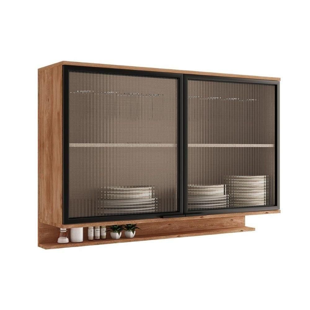 Armário Aéreo Cozinha Modulado Alpha 2500 Com 2 Portas Com Vidro Canelado 120cm Freijó