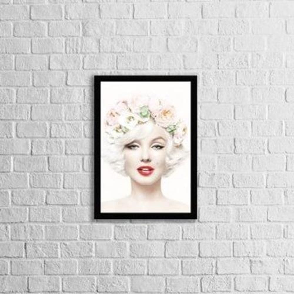 Quadro Decorativo Marilyn Monroe Flores 45X34 Vidro Preta