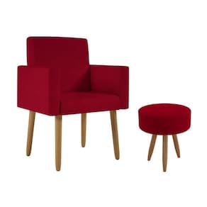 Poltrona Decorativa Cadeira Sala Com Puff Balaqui Decor Vermelho