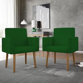 Kit 02 Cadeiras Poltronas Decorativas Com Puff Salão Balaqui Decor Verde