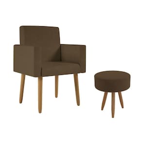 Poltrona Decorativa Cadeira Consultorio Com Puff - Balaqui Cor:marrom Marrom