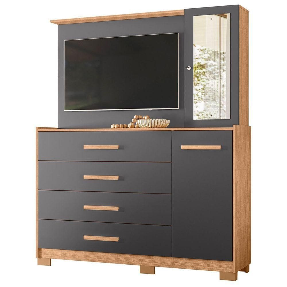 Cômoda Com Painel Para Tv 43 4 Gavetas 2 Portas Ilha Bela Freijó Titanium