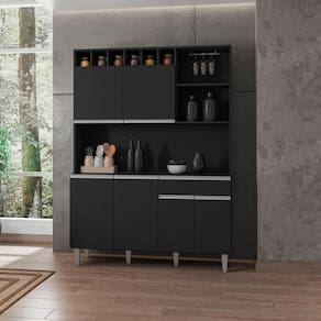 Kit Armário de Cozinha Completa 6 Portas Madri Preto
