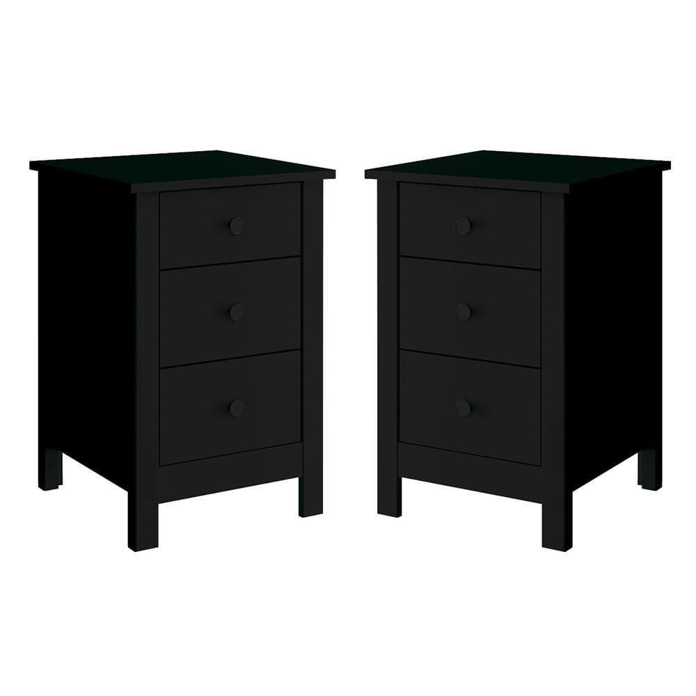 Kit 02 Mesas De Cabeceira 3 Gavetas 36 Cm Dm113 Preto Dtall Preto