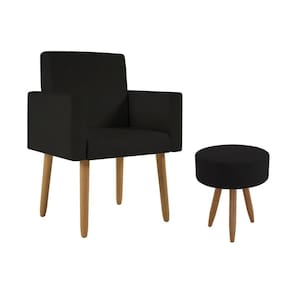 Poltrona Decorativa Com Puff Salão Recepção Balaqui Decor Preto