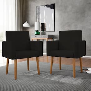 Kit 02 Cadeiras Poltronas Decorativas Com Puff Salão Balaqui Decor Preto