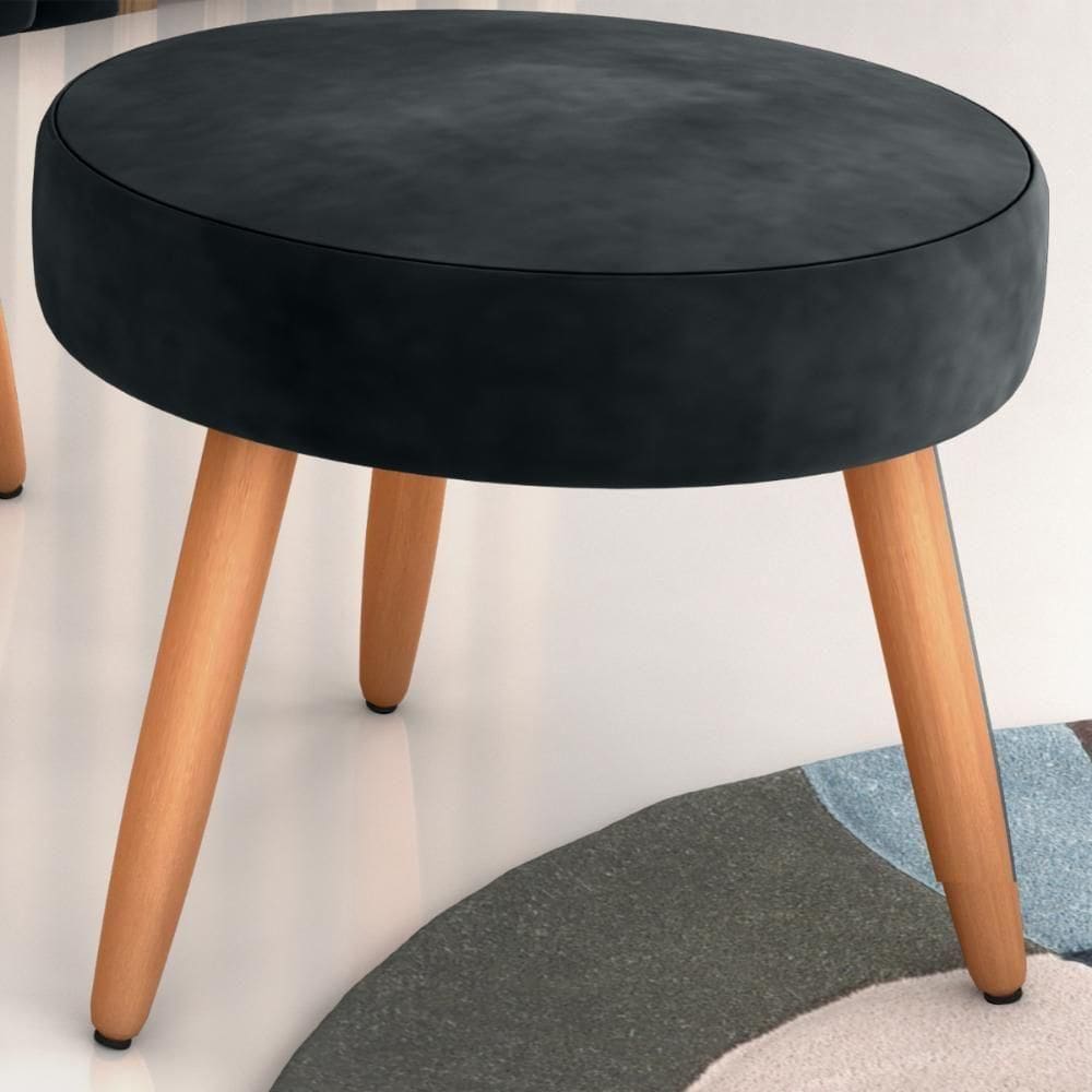 Puff Para Sala Redondo Marcos Veludo Preto